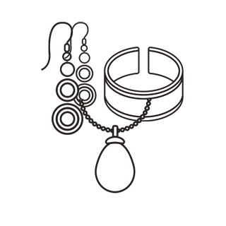Verschiedene harmonische Schmuck-Sets, bestehend aus Halsketten/Kettenanhänger und Ohrringen.