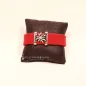 Preview: Rotes Trachten Armband aus Filz mit versilbertem Edelweiß-Element, Strassstein und funkelndem Kunststoff-Kristallknopf.