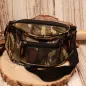 Preview: Schräge Ansicht der abwaschbaren Camouflage Bauchtasche mit allen sichtbaren Reißverschlussfächern.