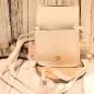 Preview: Offene weiße Kindertasche mit einem großen Fach und goldenem Magnetknopf. Einhorntasche innen.69 Wörter