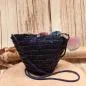 Preview: Handtasche Kinder Basttasche dunkelblau 3 Blumen - handtasche kinder korb rattan 1fach reissverschluss blau blumen