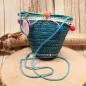 Preview: Handtasche Kinder Basttasche türkis mit bunten Bommeln - handtasche kinder korb rattan 1fach reissverschluss blau bommel