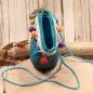 Preview: Handtasche Kinder Basttasche türkis mit bunten Bommeln - handtasche kinder korb rattan 1fach reissverschluss blau bommel