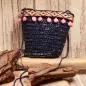 Preview: Handtasche Kinder Basttasche blau Bommeln in pink - handtasche kinder korb rattan 1fach reissverschluss klein dunkelblau bommeln
