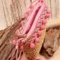 Preview: Handtasche Kinder Basttasche natur mit rosa Bommeln - handtasche kinder korb rattan 1fach reissverschluss klein natur bommeln rosa