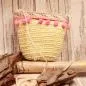 Preview: Handtasche Kinder Basttasche natur Bommeln in rosa - handtasche kinder korb rattan 1fach reissverschluss klein natur bommeln rosa borduere
