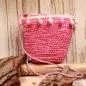 Preview: Handtasche Kinder Basttasche rosa mit Bommeln - handtasche kinder korb rattan 1fach reissverschluss klein rosa bommeln