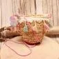 Preview: Handtasche Kinder Basttasche natur mit bunte Quasten - handtasche kinder korb rattan 1fach reissverschluss natur puscheln