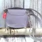 Preview: Umhängetasche mini für Kinder in graublau mit kleinen  blauen Quaste - handtasche kinder quasten blau grau knopfverschluss blau