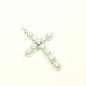 Preview: Großer versilberter Kettenanhänger in Kreuzform mit mint-grünen Polarisperlen, Perlmutt-Effekt und funkelnden Strassrondellen.
