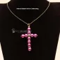 Preview: XXL Kreuz Kettenanhänger Lila – Versilbertes Perlmutt-Unikat - kettenanhänger gross kreuz perlen handmade metall versilbert polaris lila glänzend (1)