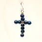 Preview: XXL Kreuz Kettenanhänger Dunkelblau – Versilberter Statement-Schmuck - kettenanhänger gross kreuz perlen handmade metall versilbert polaris dunkelblau glänzend