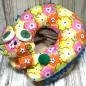 Preview: Monster Nackenkissen Bunt Blumenmuster Dekokissen Reisekissen Pompons 36cm