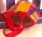 Preview: Kindertasche rot mit buntem Stoffkaro - lunchbag karo kinder rot bunt