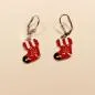 Preview: Ohrringe Weihnachtsschmuck Nikolaus Socke versilbert emailliert rot-weiß mit Klappbrisur, handmade chic-peppig-bunt