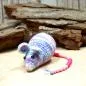 Preview: Gehäkelte Rechenmaus Stoffpuppe Stofftier Handmade Zählperlen Blau Lila Rosa Schulanfang
