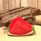 Preview: Detailansicht des Stoffgeldbeutel Wassermelone mit Kugelkette und Verschluss am Schlüsselbund.