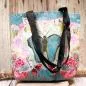Preview: Shoppertasche gross Kunstleder mit Schmetterling türkis - shopper tasche gross kunstleder schmetterling tuerkis blumen