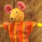 Preview: Kuscheltier genähte Maus mit rot-orange gestreiftem Hemd