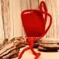Preview: Umhängetasche filz mit Perle klein rot - umhaengetasche filz klein rot handtasche handmade unikat