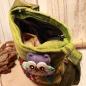 Preview: Handtasche grün Stoff - bunter Karo mit kleiner Eule