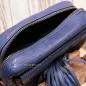 Preview: Umhängetasche Leder 4 Fächer Quaste blau - umhaengetasche klein leder blau quaste