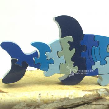3d Holz Puzzle Hai in blau