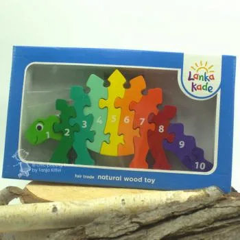 3 D Holz Puzzle als bunter Dinosaurier mit Zahlen von 1-10