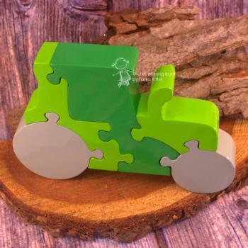 Zahlen Puzzle als grüner kleiner Traktor
