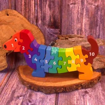 Buntes Puzzle Hund in 3 D mit Zahlen