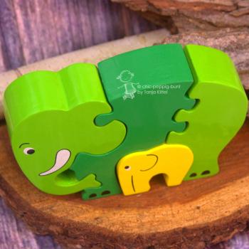 Holz Puzzle Elefant mit Baby gün