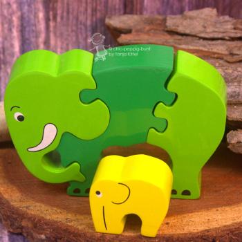 3 D Holz Elefant mit Baby in grün