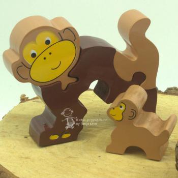 Holzpuzzle 3 D als Affe mit Baby rosa
