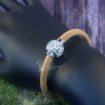 Armband-Strass-Kugel-handgefertigt - Armband leder braun crysta1l
