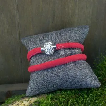 Armband-Strass-Kugel-handgefertigt - Armband leder rot strass2