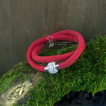 Armband-Strass-Kugel-handgefertigt - Armband leder rot strass3