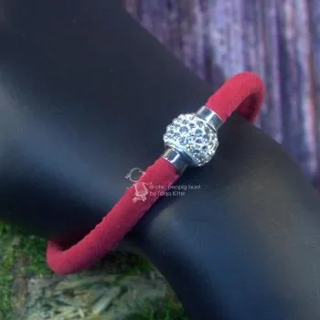 Armband-Strass-Kugel-handgefertigt - Armband leder rot strass5