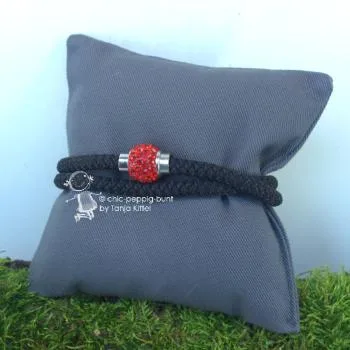 Armband-Strass-Kugel-handgefertigt - Armband segelseil schwarz rot