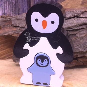 Holz Pinguin mit Baby