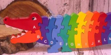 buntes Holz Puzzle in 3D als Krokodil