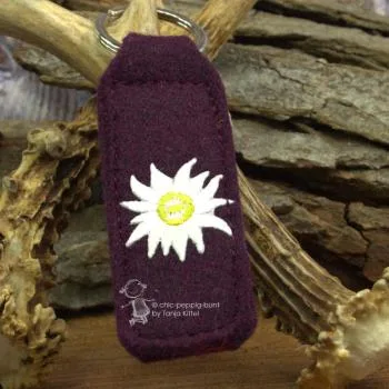 Filz-Schlüsselanhänger besticktes Edelweiß Trachtenstil - Schluesselanhaenger filz tracht edelweiss gestickt aubergine