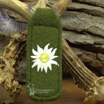 Filz-Schlüsselanhänger besticktes Edelweiß Trachtenstil - Schluesselanhaenger filz tracht edelweiss gestickt olive