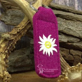 Filz-Schlüsselanhänger besticktes Edelweiß Trachtenstil - Schluesselanhaenger filz tracht edelweiss gestickt pink