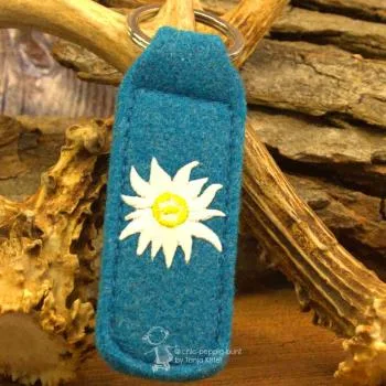 Filz-Schlüsselanhänger besticktes Edelweiß Trachtenstil - Schluesselanhaenger filz tracht edelweiss gestickt tuerkis blau