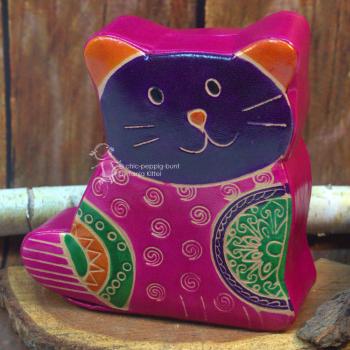 Spardose Katze pink für Kinder aus Kunstleder