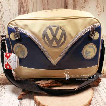 Umhängetasche VW T1 Bus 1 Fach Kunstleder blau-creme