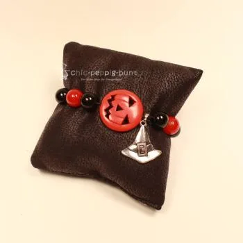 Armband Perlen Kürbis orange schwarz Charmsanhänger Hexenhut - armband kuerbis perlen schwarz orange hexenhut