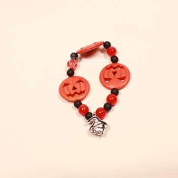 Halloween Armband Hexenkopf – Perlen-Schmuck in Schwarz & Orange