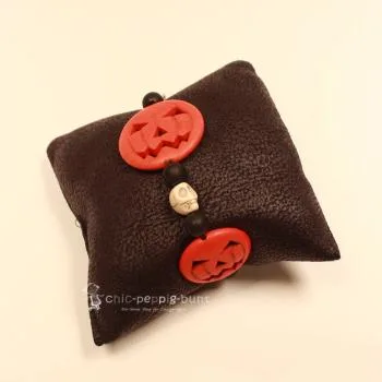 Armband Perlen Kürbis Gesicht orange schwarz Totenkopfperle - armband kuerbis perlen schwarz totenkopf