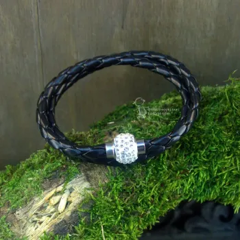 Armband-Strass-Kugel-handgefertigt - Armband leder gedreht schwarz cristal1